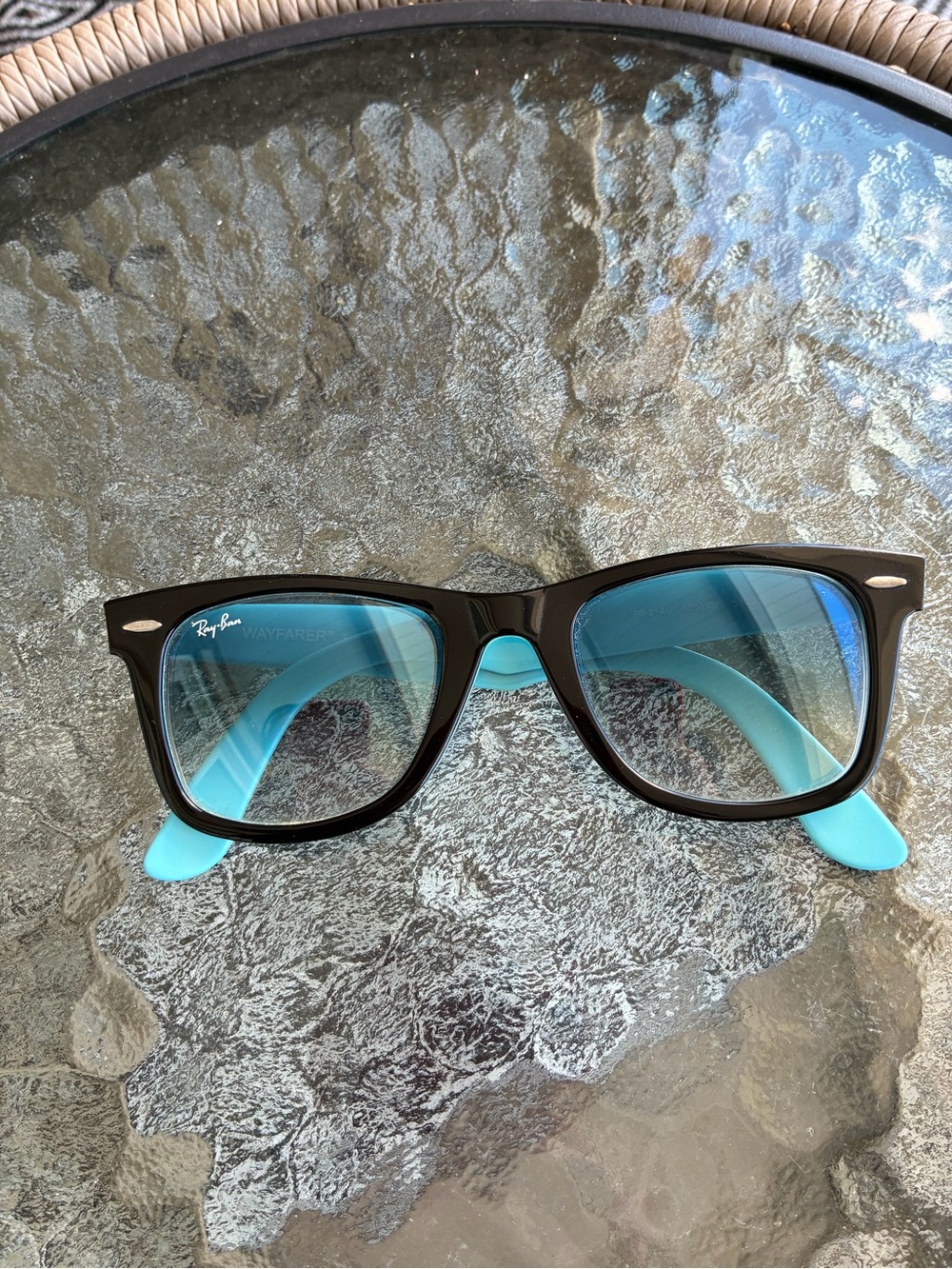 Ray-Ban Black Frame Sunglasses with Blue Temples